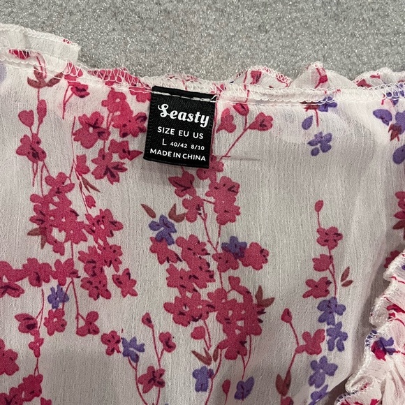 [US8]Seasty WMN Midi Dress L/S Floral Frill Trim Flounce Sleeve Ruffle Hem Dress - Picture 9 of 14